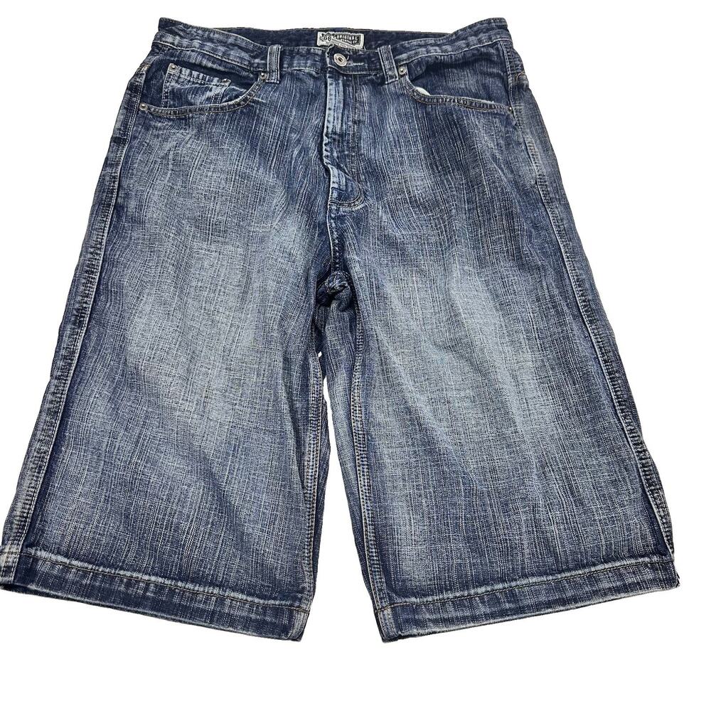 VTG Route 66 Shorts Mens 32 Blue Denim Baggy Long Jorts Hip Hop Streetwear Y2K
